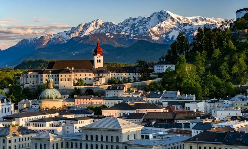 salzburg at sunset in winter