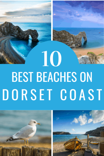 collage of coastal photos text says 10 best beaches in dorset coast