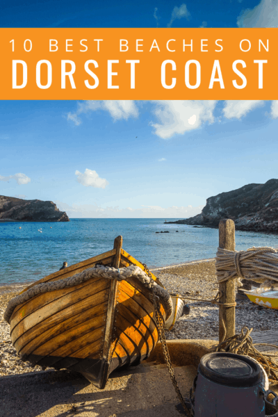 collage of coastal photos text says 10 best beaches in dorset coast