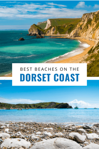 collage of coastal photos text says 10 best beaches in dorset coast