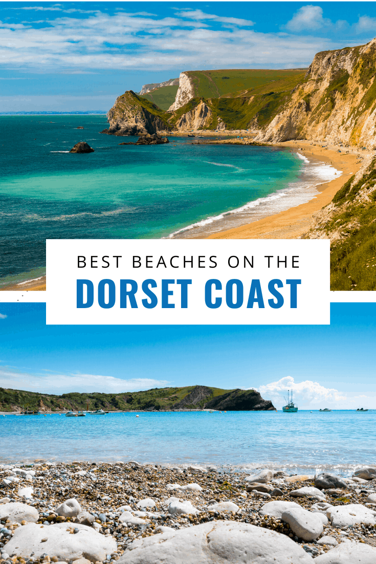 collage of jurassic coast photos text says best beaches on the dorset coast