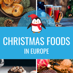 collage of christmas foods text says christmas foods in europe
