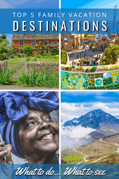 collage text reads top 5 family vacation destinations