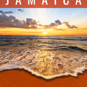 Sunset on the beach in jamaica text says jamaica best things to do