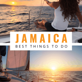 sunset sailing in jamaica text says jamaica best things to do