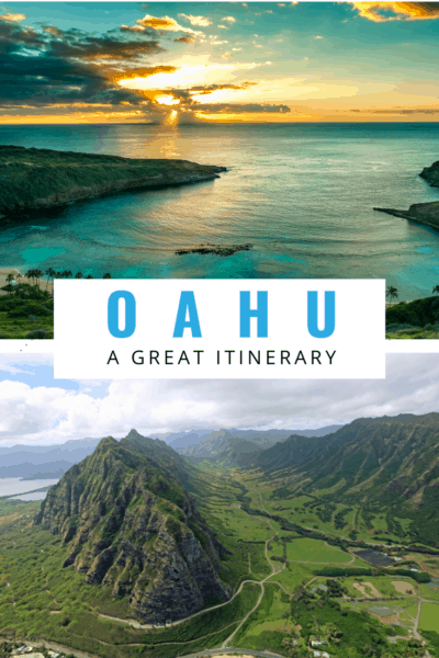 Sunset photos in oahu text reads oahu a great itinerary