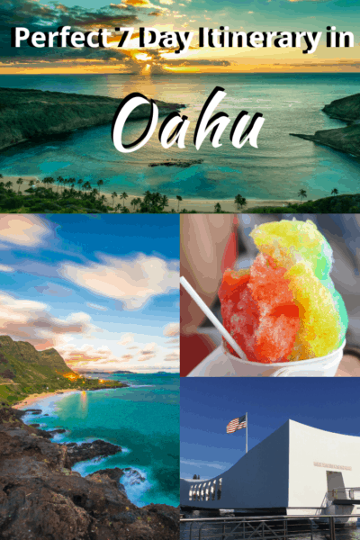 collage of photos in oahu text reads oahu a great itinerary