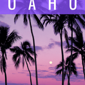 Purple sunset in oahu text reads perfect itinerary in oahu
