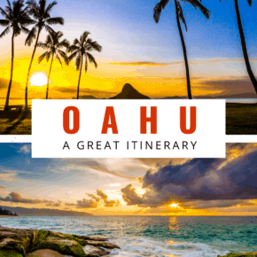 Sunset photos in oahu text reads oahu a great itinerary