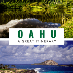beach and lake photos in oahu text reads oahu a great itinerary