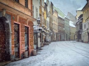 Snowy street in Ljubljana