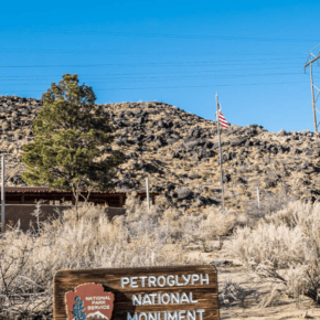 petroglyph national monument sign text says albuquerque