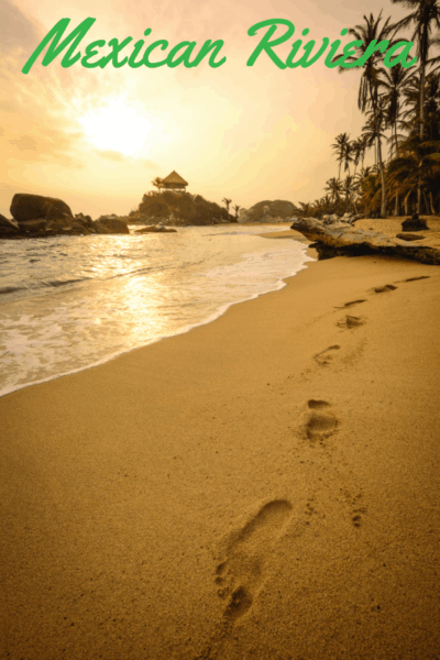 sunset on the beach at cabo san lucas text says mexican riviera