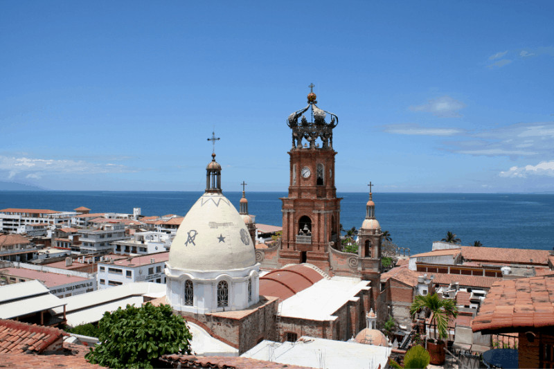 View of Puerto Vallarta cathedral and out to the pacific ocean