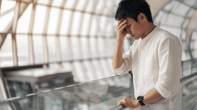 Stressed out man at the airport