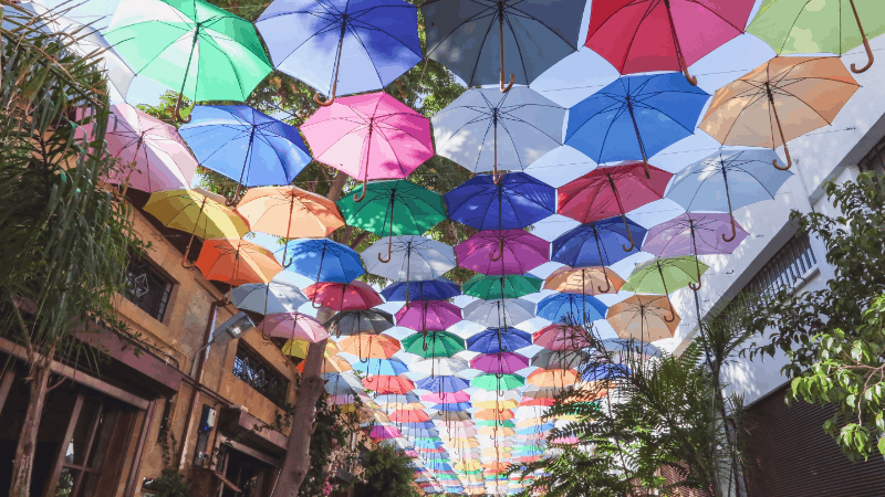 Colorful umbrellas over street in Nicosia