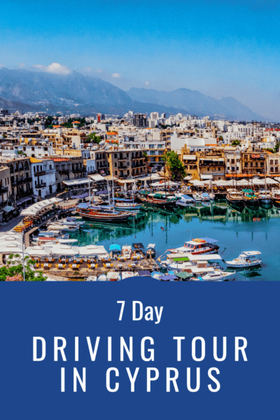 harbor in cyprus text says 7 day driving tour in cyprus