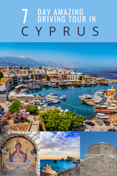 harbor in cyprus text says 7 day amazing driving tour in cyprus