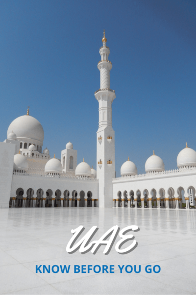 White building in UAE. Text overlay says UAE know before you go