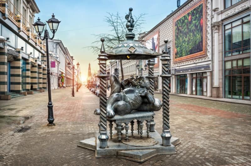 Monument to a cat in the pedestrian street of Bauman in Kazan