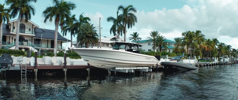 boats along a canal in Key Largo Florida