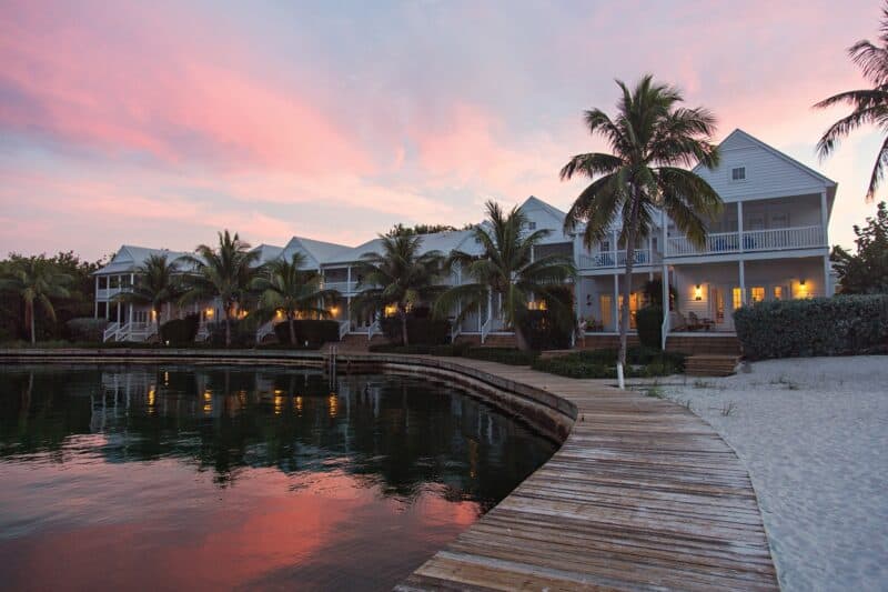 Pink clouds behind homes on Marathon Key Florida