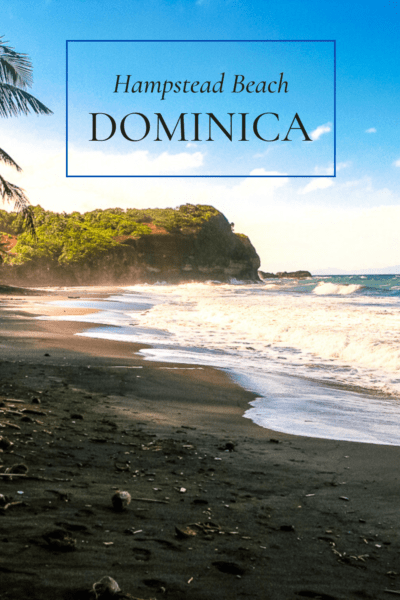 Waves crashing on black sand Hampstead Beach, one of Dominica's best beaches 