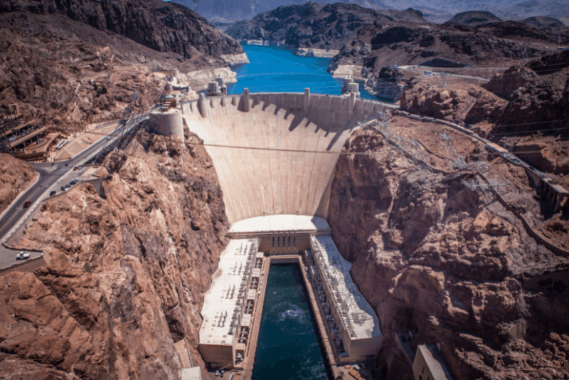 Aerial view of Hoover Dam, a popular Las Vegas day trip