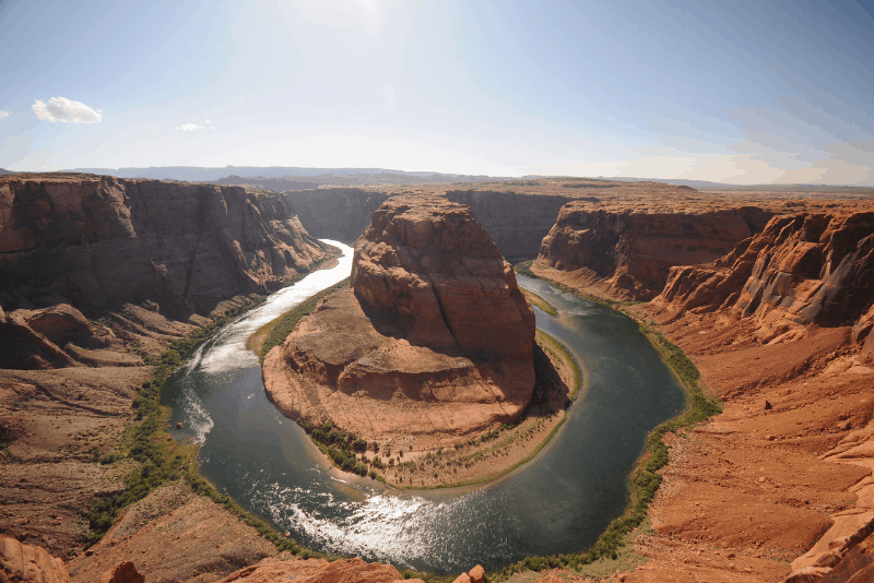 Aerial view of Horseshoe Bend, a popular day trip from Las Vegas