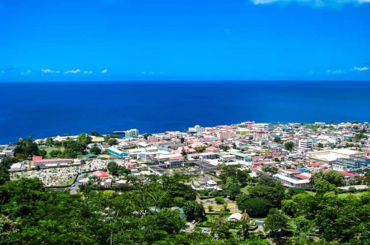 Roseau dominica as seen from atop a nearby hill