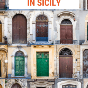 collage of doors in Sicily. Text overlay says "off the beaten track in Sicily"