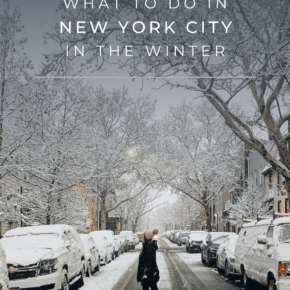 woman crossing a snowy city street. Text overlay says what to do in new york city in the winter