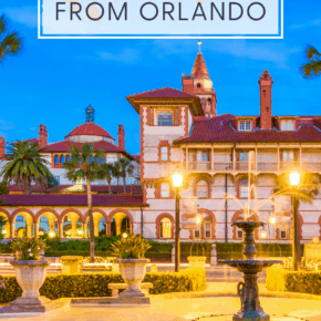 St Augustine buildings. Text overlay says "20 fantastic day trips from Orlando"