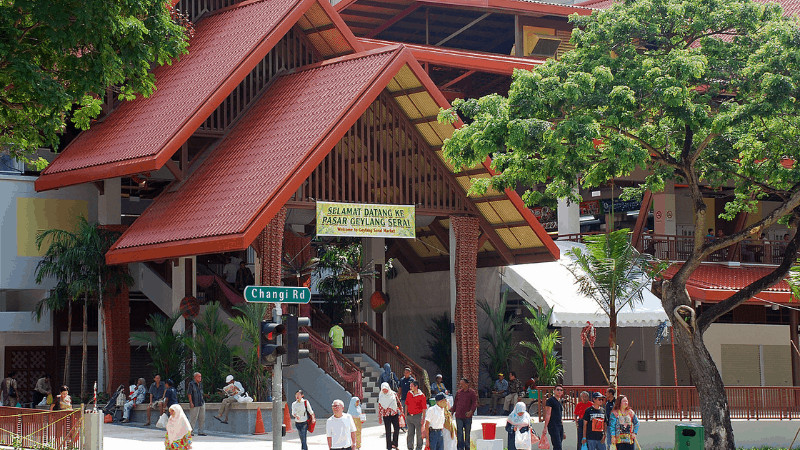 Front of Geylang Serai Market, with people in front