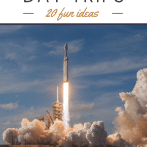 rocket launch. Text overlay says "Orlando day trips 20 fun ideas"