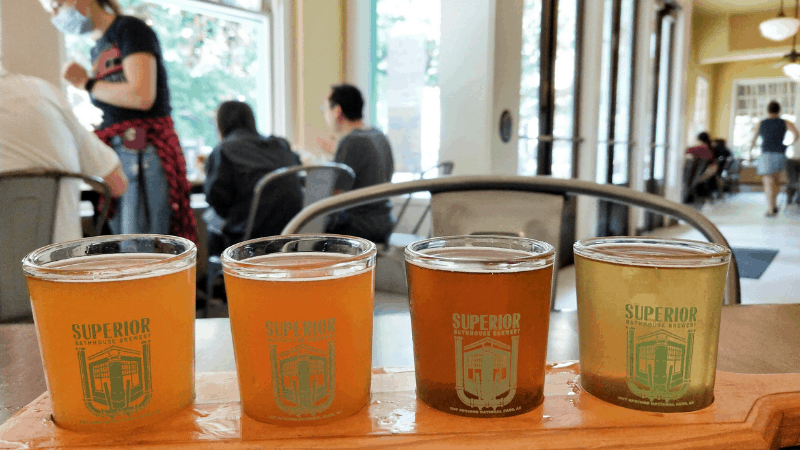 flight of four beer tasters at Superior Brewery in Hot Springs