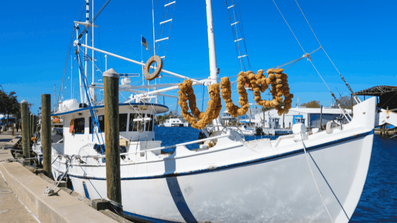 Sponge covered boat in Tarpon Springs Florida, a popular day trip from Orlando