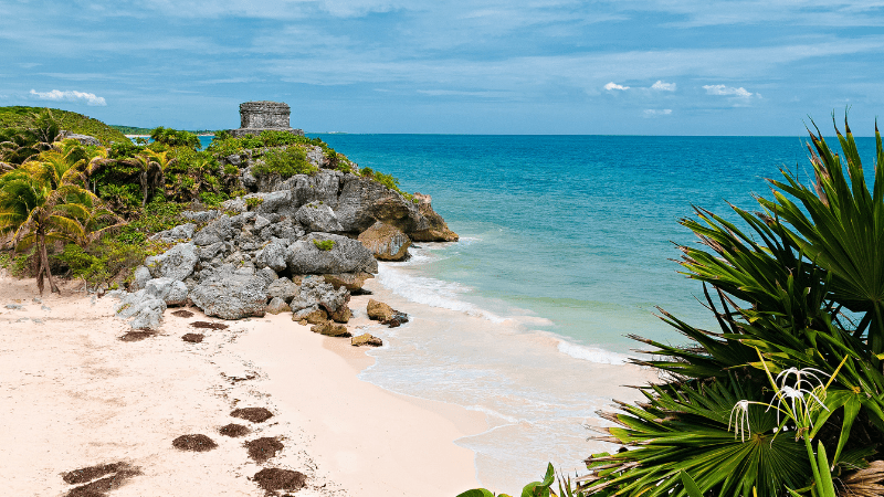 white sand beach in Tulum Mexico