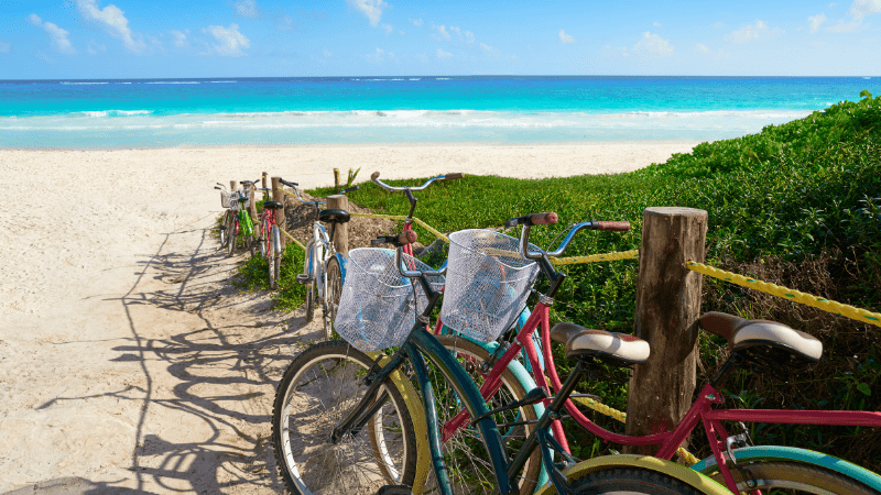 two bicycles near a beach