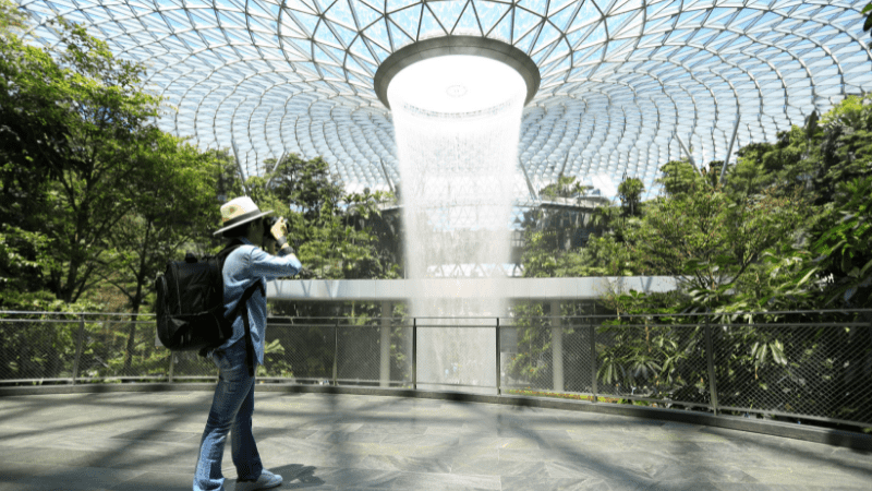 waterfall at Changi Airport in Singapore