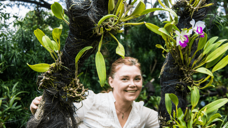 woman at Singapore Botanic Gardens orchid garden