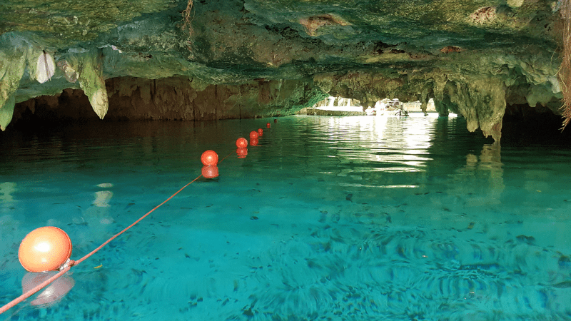 Yucatan cenote with grab rope