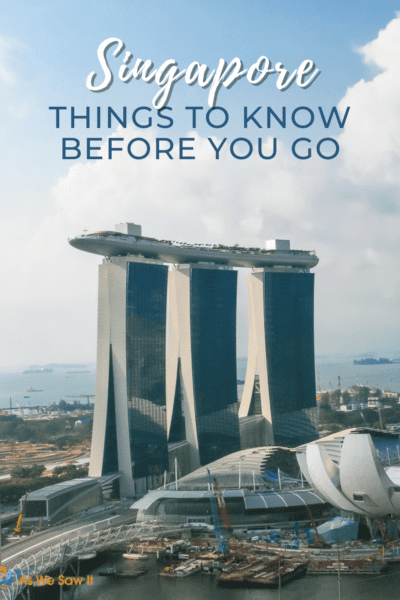 Marina Bay Sands hotel. Text overlay says "singapore things to know before you go" 