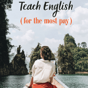 Woman in a canoe overseas. Text overlay says "Where to Teach English for the most pay"