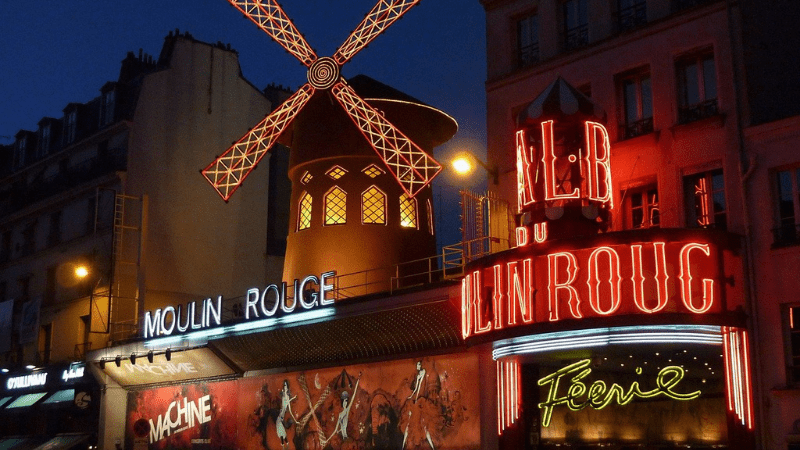 Moulin Rouge windmill and neon sign 