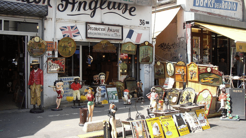 Curiosities for sale outside a vintage shop. This is one of the unusual things to do in Paris.