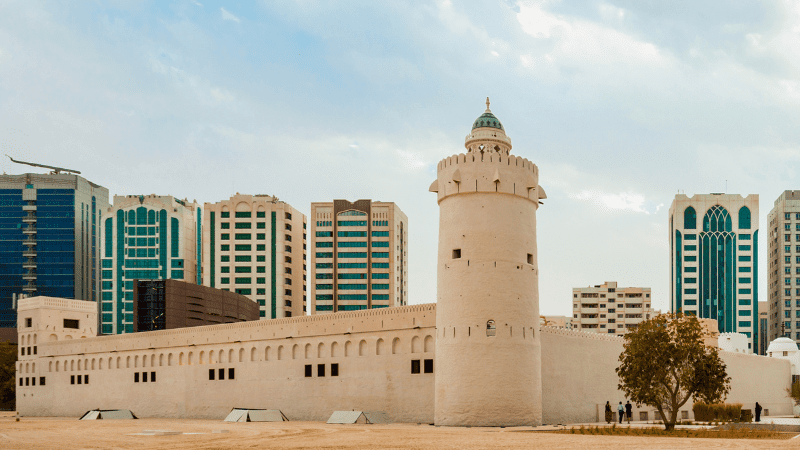 The fort tower and walls of Qasr al Hosn in Abu Dhabi
