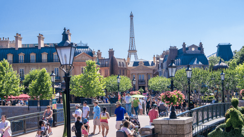 Epcot Center in Orlando. Eiffel Tower in distance.