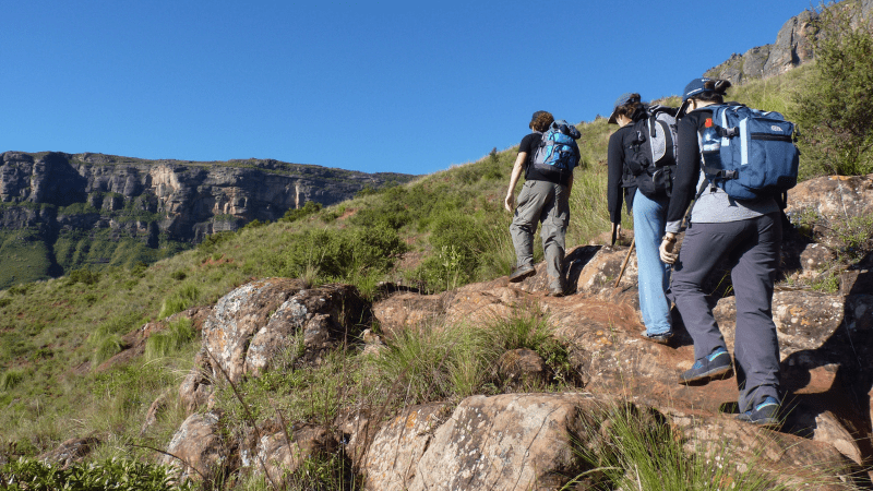 three young people hiking