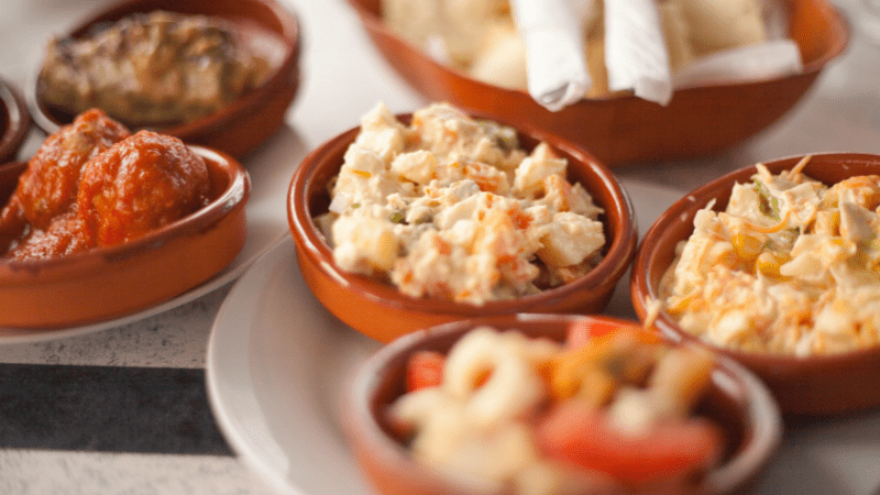 platter of an assortment of Spanish tapas